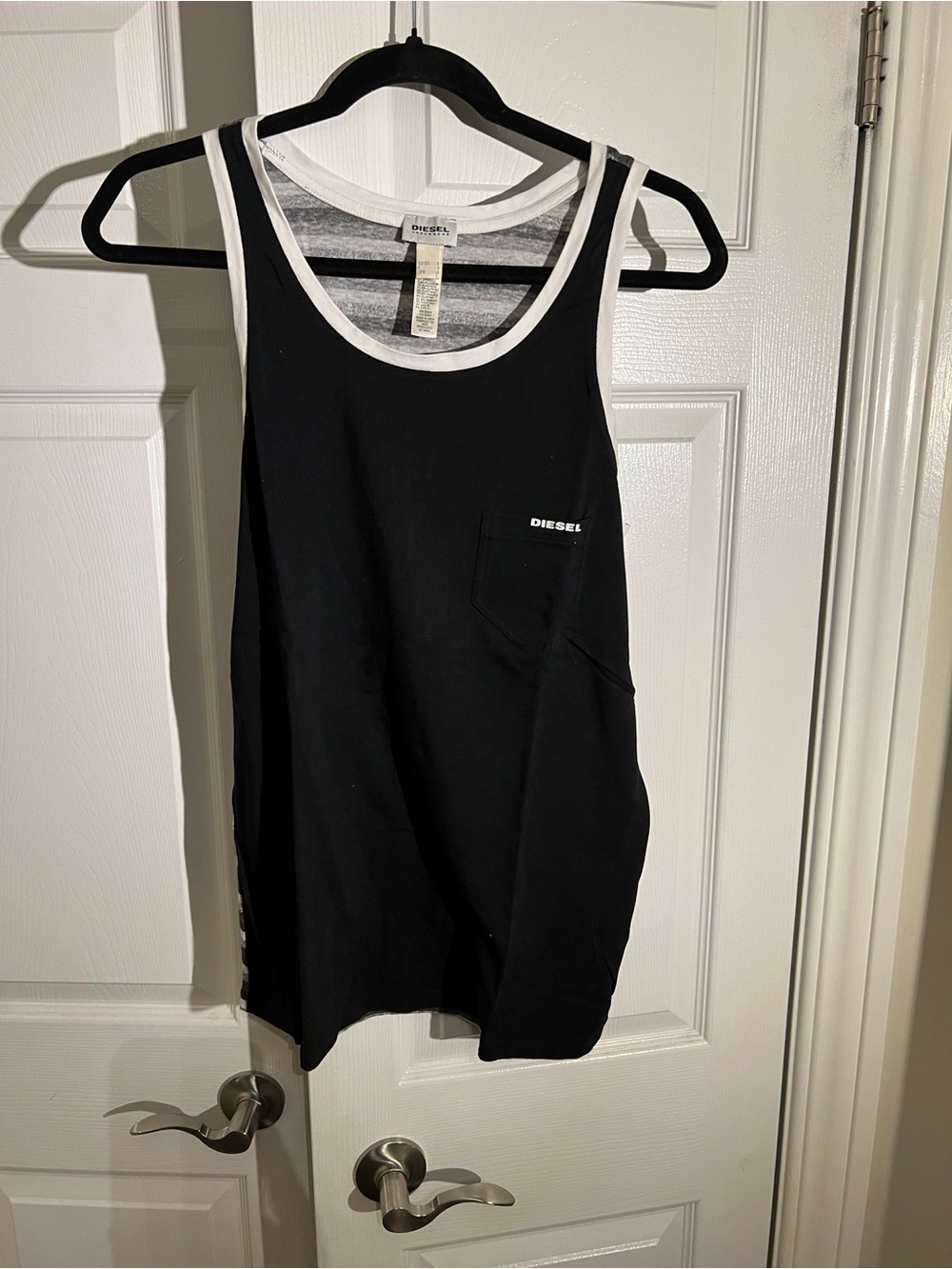 Diesel Black Tank with White Trim and Chest Pocket